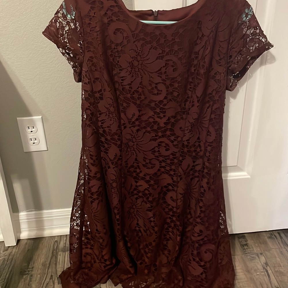 Burgandy lace dress with built in lining. Size M